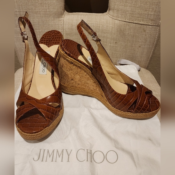 Jimmy Choo Amely 105 Wedge Sandal - Brown Crocodile - Authentic - 9.5US/41EU - Picture 2 of 5